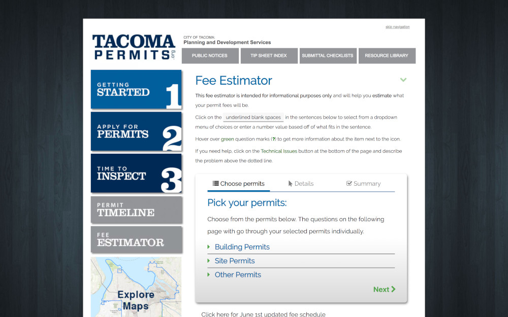 City of Tacoma Planning and Development Services Fee Estimator